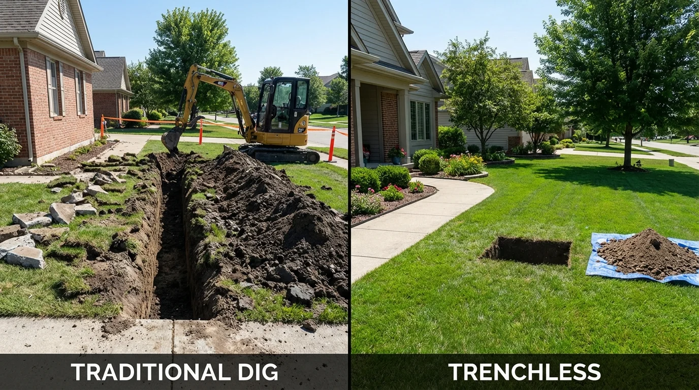 Trenchless sewer repair with minimal yard damage versus traditional excavation in Joplin, MO